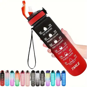 Leakproof Water Bottle 950ml/32oz Gradient Color with Timescale and Straw for Fitness, Gym & Outdoor Use Drinkware Cup