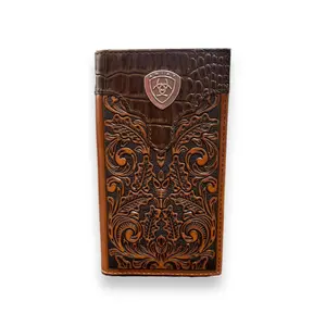Men's Ariat Rodeo Wallet/Checkbook Cover - Two Tone Tooled Leather