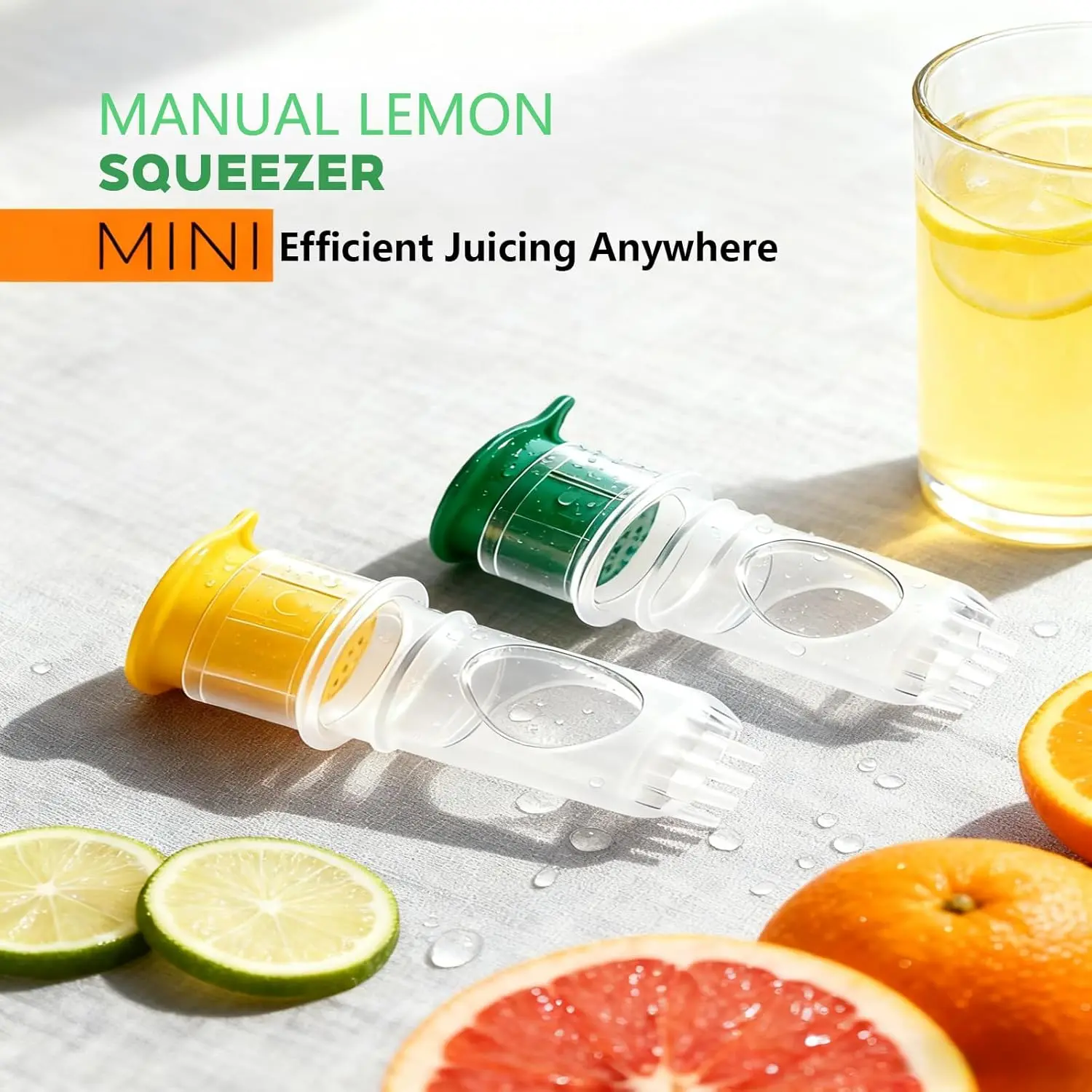 Lemon Squeezer, Lime Juicer - 2 Pack, BPA Free, Screw-Top with Filter, Rotates to Extract Lemon/Lime/Orange Juice, Ideal for Cocktails, Cooking, BBQ, Salad