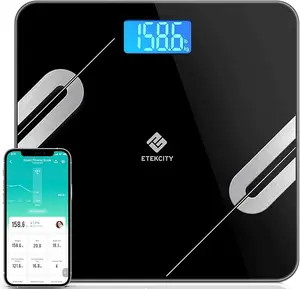 Etekcity Smart Digital Bathroom Weight Scale with Bluetooth Health Monitor & Large LED Display in Black - 11.8 x 11.8 Inches, Healthcare Scale