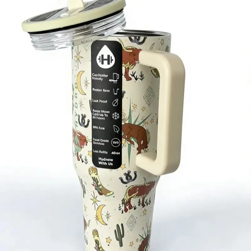 HydroJug 40oz Portable Stainless Steel Safe Vacuum Flask - Classic Western Lucky Cowboy Print, 1000-2000 ml Thermal Drink Tumbler, 100% Leakproof Insulated, 13-24 Hours Ice Retention, Cup Holder-Friendly Lightweight Travel Straw Bottle, Sohochic