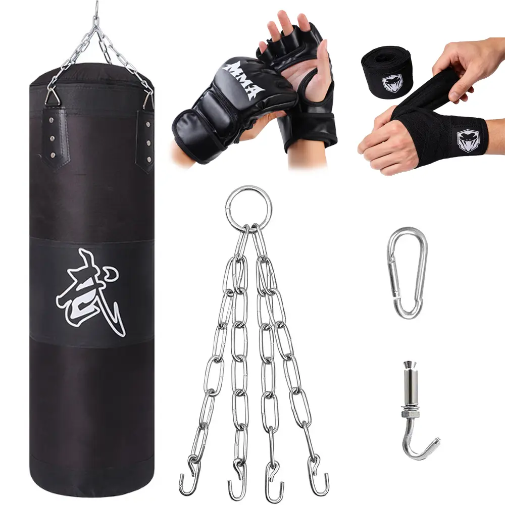 Boxing Sandbag Set, 1 Set Including Unfilled Sandbag, Boxing Gloves, Boxing Wraps, Chain & Hook, Boxing Equipment for Home Gym Workout, Training Boxing Equipment, Boxing Training Gear