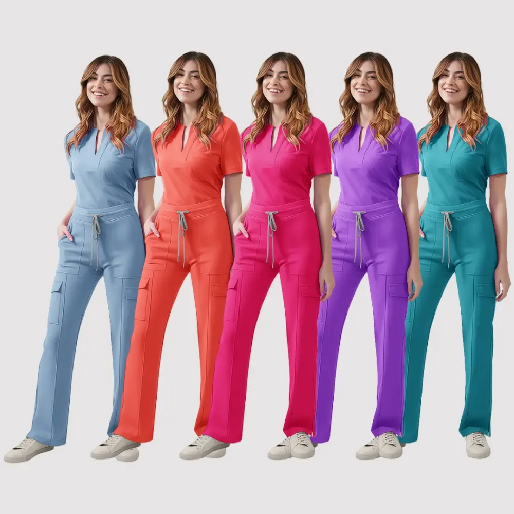 Women's 2-Piece Polyester-Spandex V-Neck Stretch Medical Scrub Set - Soft Breathable Workwear with Multi-Color Cargo Pants for RN Healthcare Workers, Women 2 Set, Hospital, Uniforms, Clothes