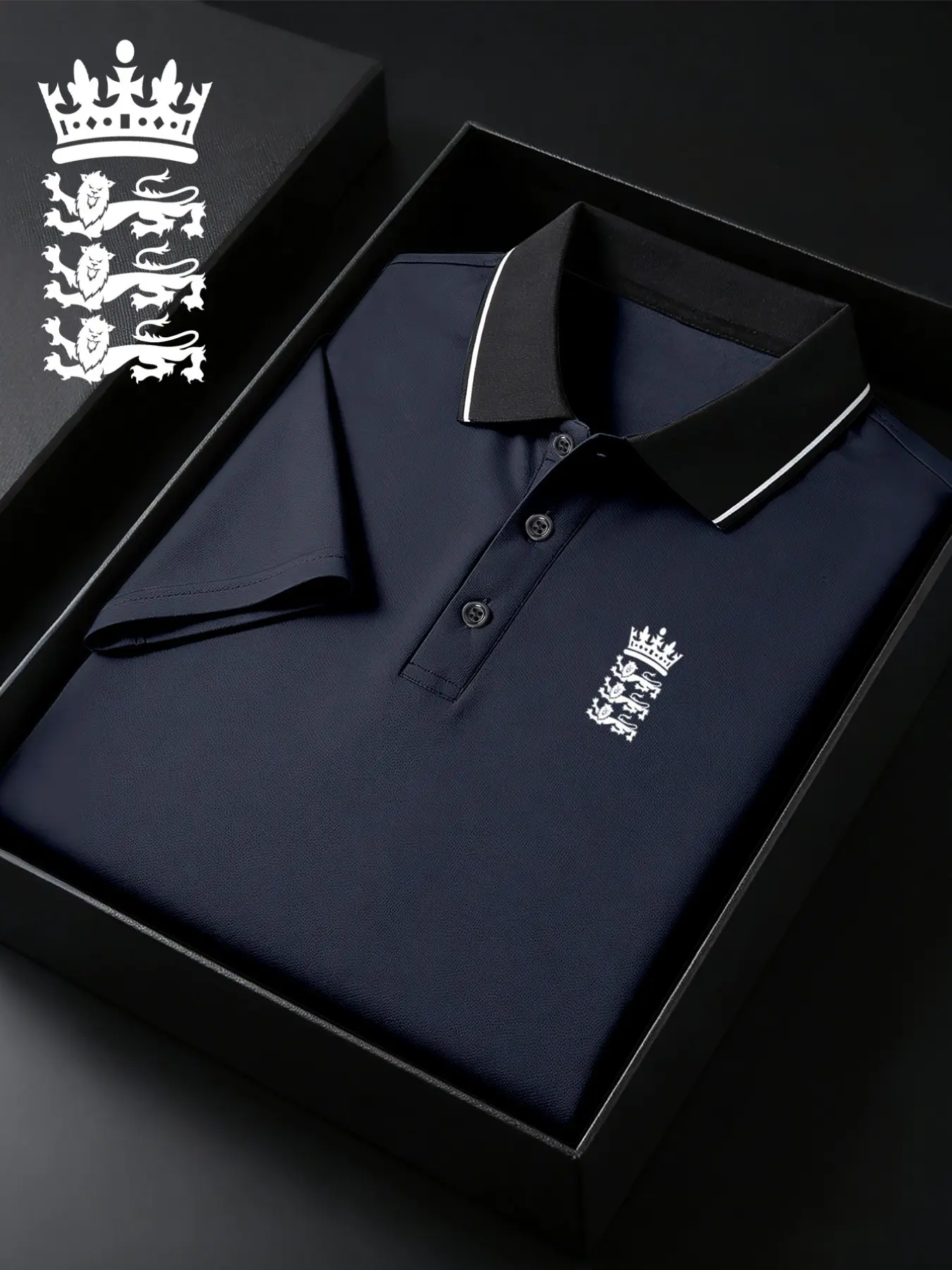 Men's Sporty Style England Cricket Logo Print Polo Shirt, Athletic Polo Shirts, Quick-Dry Sportswear, Athletic Workout Clothing, Breathable Fabric, Durable Stretch, Short Sleeve, Fitted Style