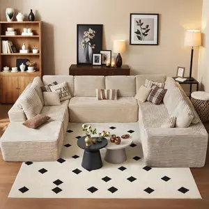 Cloud Sectional Modular Sofa Couch Bed 8 Seater Corduroy U-Shaped Floor Couch Set with Plush Comfort and Easy Assembly for Living Room, Office, Apartment