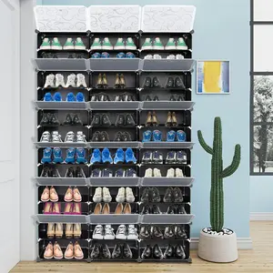 12-Tier Expandable Portable ABS Plastic Shoe Rack Organizer - Compartment, Dual-Purpose, Floor-Standing, Adjustable Storage with 36 Grids,72-Pair Capacity,Easy Installation, Black Home Organizer for Heels, Boots, Abs Shoe Storage, Compartment  cabinet