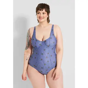 ModCloth The Brandy Underwire One Piece Swimsuit with Adjustable Straps - Blue Stars and Stripes (XS-3X)