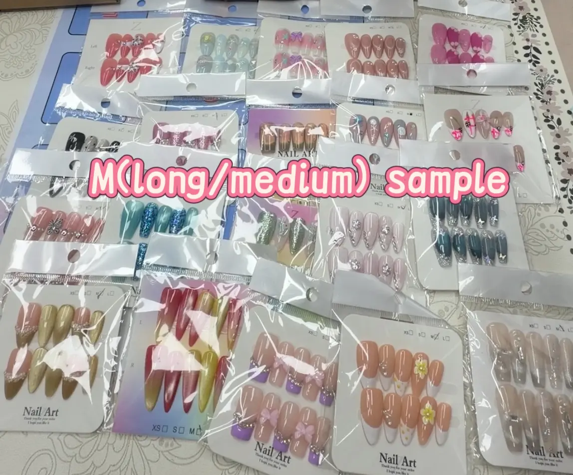 Iris:20sets handmade press-on nails selectable size and length random style