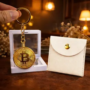 Gold-Plated Bitcoin Shape Commemorative Coin Gift Set for Crypto Enthusiasts Collector Kit with Mystery Gift Box Keychain & Leather Pouch Premium Craft Portable Desk Display & Home Decor Souvenir tiktokshopspringglowup