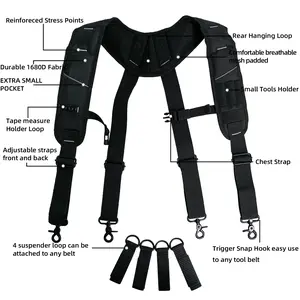 KUNN Tool Belt Suspenders Padded Carpenter Construction Electrician Work Suspender with Attachment Loops for Men