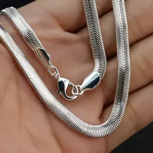S925 Sterling Silvery Flat Snake Bone Chain, Handmade In Italy, Sterling Silvery Allergy Proof, Artistic Necklace, Can Be Worn Alone, Overlap And Mix And Other Multiple Wear Styles, Unisex, Jewelry Gifts fashionable matching bracelets dainty gold nurse