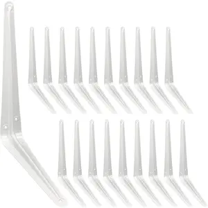 Shelf Brackets 12 Inch, 20 Pack White Metal Heavy Duty L Adjustable Floating Shelves Bracket, 12 x 10 Inch Closet Pipe Decorative Shelf Angle Bracket for Wall  with Screws
