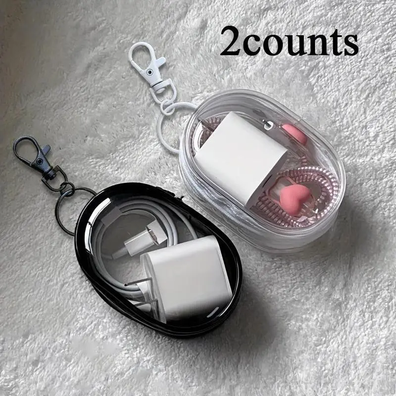 Transparent Plastic Storage Bag, Earphone Storage Bag, 2 Pack Portable Earbud and Cable Organizer, Durable Mini Electronic Earbud Travel Case with Keychain Accessory, Headphone Accessories