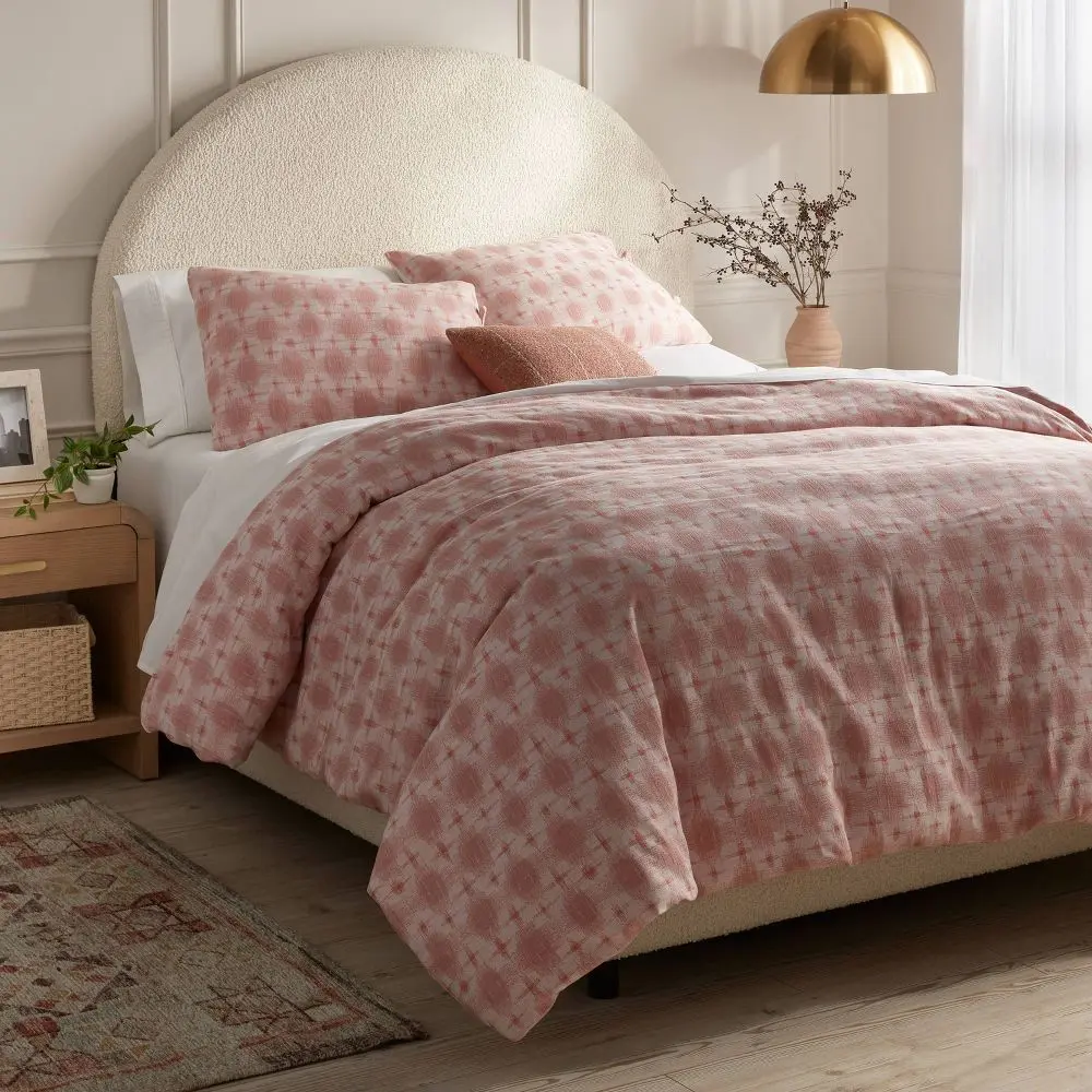 King Yarn Dye Ikat Duvet Cover and Sham Set Ivory/Mauve - Threshold: Cotton Slub Zippered OEKO-TEX Certified