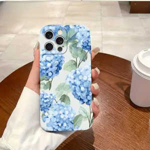Phone Case - 1pc Phone Case [Local Quick Shipping] Blue Hydrangea Watercolor Floral Pattern for Phone Case Birthday Festival Gift for Men Women for Iphone 17 16 15 14 13 12 11 XS X Pro Max Imitation Liquid Printed Case