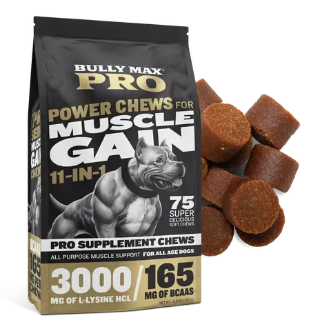 Bully Max Pro 11-in-1 Muscle Builder Power Chews Dog Supplement Treats - 75 Count, L-Glutamine Infused, L-Arginine, Wild Alaskan Salmon Oil, Strength & Endurance Support, No Artificial Colors