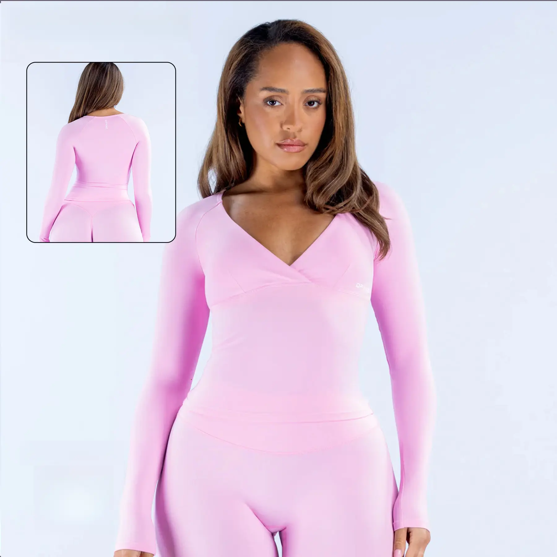 DFYNE Butter-Soft Long Sleeve Workout Top Women V-Neck Crossover Gym Crop Top Athletic Fitness Activewear