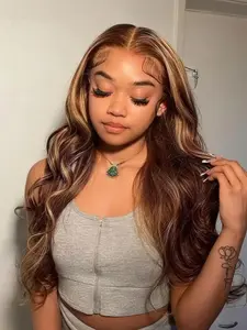 Ready to Wear Glueless Design Wigs Human Hair Pre Plucked Pre Cut 5x5 HD Lace Closure Wigs Human Hair Body Wave Texture Lace Front Wigs 180% Density 4/27 Ombre Highlight Honey Blonde Wig Human Hair