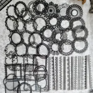 120PCS PET Black Lace Stationery For Junk Journal Laptop Phone Cases Diary Decoration Scrapbooking Crafts Supplies Sticker Packs
