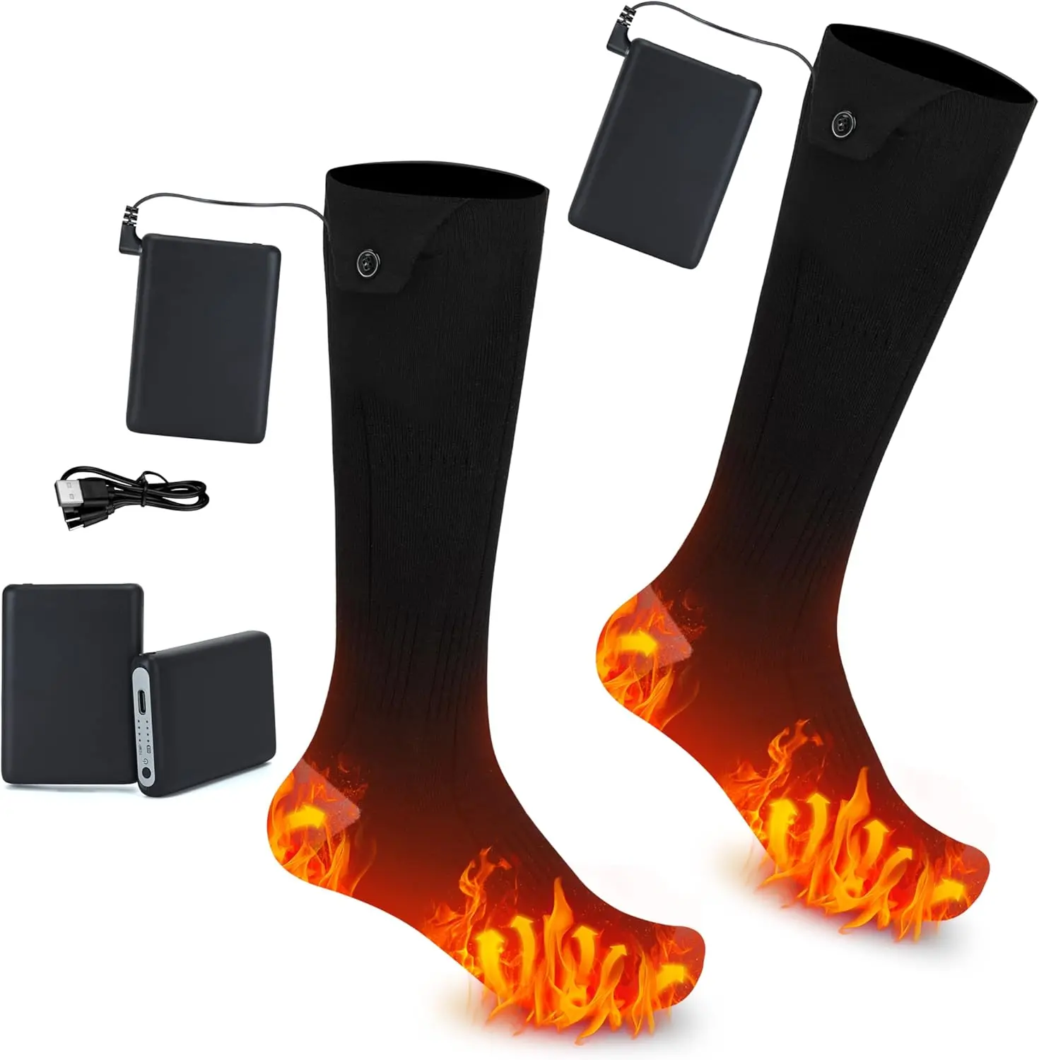 Rechargeable Battery-Powered Heated Socks for Men, Adjustable Heat 4-Setting Polyester Blend Foot Warmers, Machine Washable Outdoor Sports Cold Weather Gear