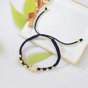 Adjustable Black Cord Bracelet Hamsa Hand Gold Zircon Charm Wristband for Women Non-Tarnish Dainty Spiritual Jewelry for Daily Use Holiday Birthday Gift