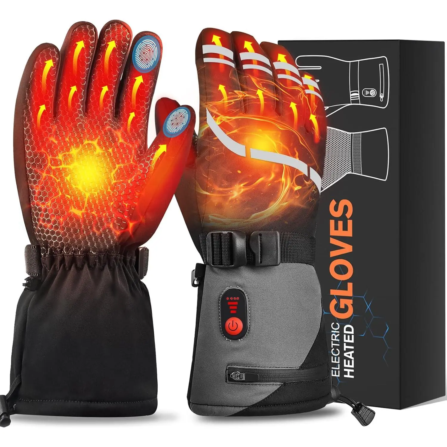 Heated Gloves for Men Women 7.4V 23.7Wh Rechargeable Battery Electric Gloves Touchscreen Waterproof Non-Slip Hand Warmer Motorcycle Winter Glove for Christmas Outdoor Work Ski Hiking Hunting
