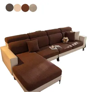 Dark Brown Vertical Stripe Full-Cover Elastic L-Shaped Sofa Cover, Stretchable Sofa Cover, Universal Non-Slip & Wear-Resistant, Available in Multiple Colors, Striped Sofa Cover, Stretch Couch Cover