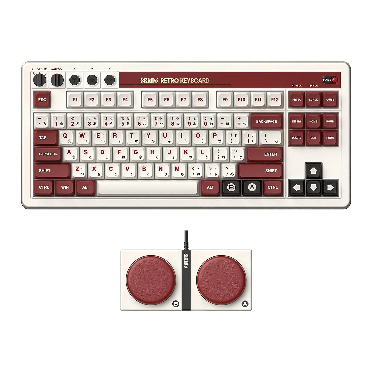8Bitdo Fami Edition Retro Bluetooth Mechanical Gaming Keyboard - Programmable, Wireless Keyboards with 2.4G Adapter, 8Bitdo Fun Stickers, Android Compatibility, Classic Power Status LED, Personalized Performance