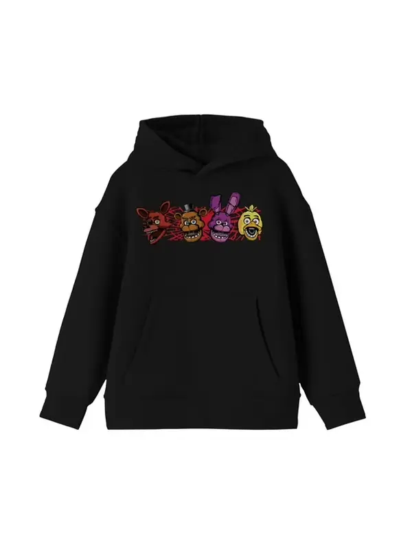 Men's Retro FNAF Graphic Hoodie - Oversized Embroidered Cyberpunk Longsleeve Menswear Top, Loose Sweatshirt for Horror Game Fans, Tops, Sweatshirts, Longsleeves, Best Friends, Easter, Valentines Day, Streetwear, Casual, Pullover, Halloween, Thanksgiving,,
