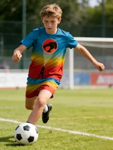 Kids 2 Piece Outfits Blue Red Gradient Thundercats Panther Logo Sword Silhouette Print Boys & Girls Summer Athletic Short Sleeve T Shirt + Shorts Set Casual Retro Cartoon Theme Breathable Casual Clothes for School Daily