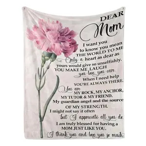 Dear Mom Pink Carnation Heartfelt Love Letter Flannel Fleece Blanket Sentimental Floral Mom Throw with Gratitude & Love Message – Ultra-Soft, Cozy, Perfect for Mother’s Day, Birthday Gifting, Bedroom Decor,