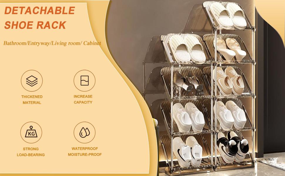 Tumecos 6-Tier Plastic Detachable Shoe Rack,Vertical Shoe Storage Organizer Holder,Free Standing Shoe Racks,Stackable Storage Shoe Cabinet,Narrow Shoe Shelf for Entryway or Bedroom,Space Saving