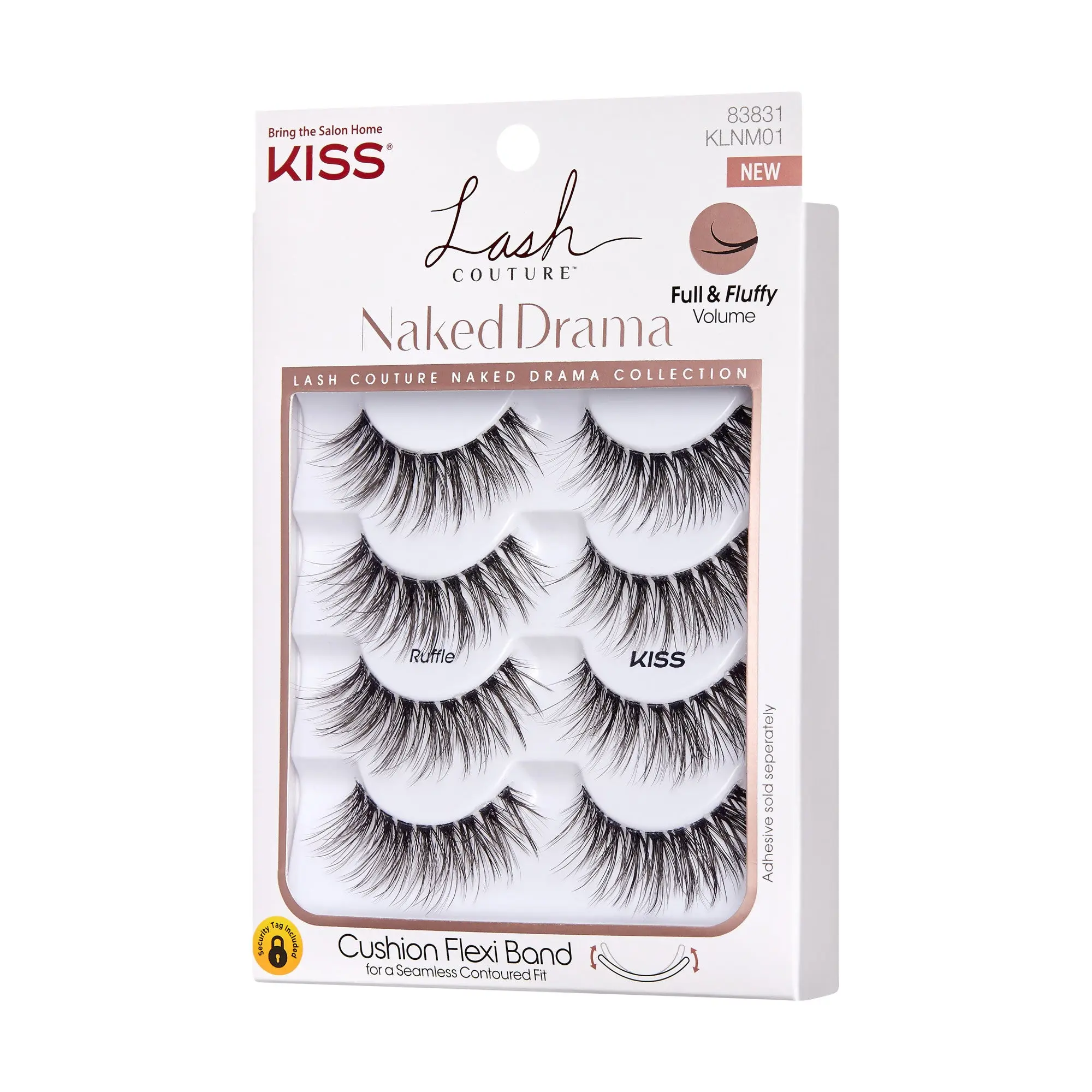 Kiss Lash Couture Naked Drama False Eyelashes Multipack - Ruffle | 4 Pairs, Strip Lashes, 16mm
