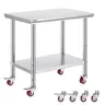 VEVOR Rectangular SUS201 Steel for Durability Rust-Resist Work Table, 36x24 in Heavy Duty Food Prep Organiser with 4-Wheel Easy Move, 2 Brake Wheels Steady Load, 3-Level Adjustable Shelf for Restaurant, Garage,home decor