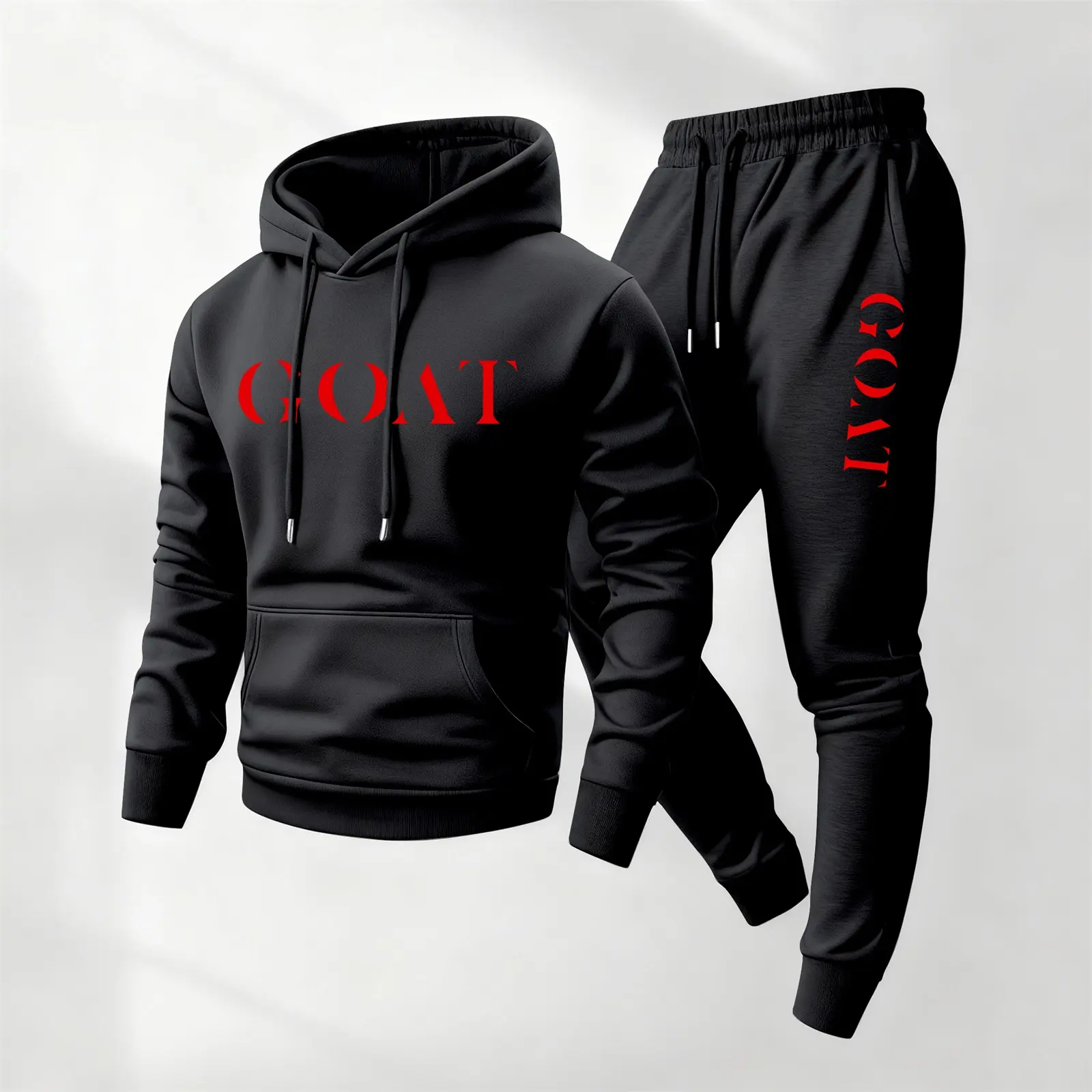 Men's 2-Piece Goat Letter Printed Polyester Hoodie & Drawstring Sweatpants Tracksuit Uniform - Long Sleeve, Loose Fit, Soft, Comfy, Machine Washable, Fall/Winter Workout Gym Training Clothing