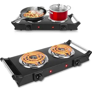 2000W Electric Dual Burner Portable Coil Heating Hot Plate Stove Countertop RV Hotplate with 5 Temperature Adjustments Portable Handles-4271