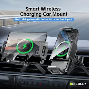 15W Wireless Car Charger Mount, Smart Dual Motor Auto-Clamping Car Phone Holder Mount, 360° Rotation Hands-Free Dashboard Air Vent Phone Mount, Thick Case Friendly Fast Charging for iPhone Standard Air Pro Max, Samsung Z Fold 6 Flip S24, summervibes