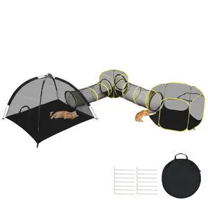 Rebuyhome Outdoor Cat Enclosures for Indoor Cats, 5 in 1 Portable Cat Play Tent with Tunnels and Cat Houses for Indoor Outdoor, Cat Playpen Enclosed for Cats Rabbits and Small Animals, Orange