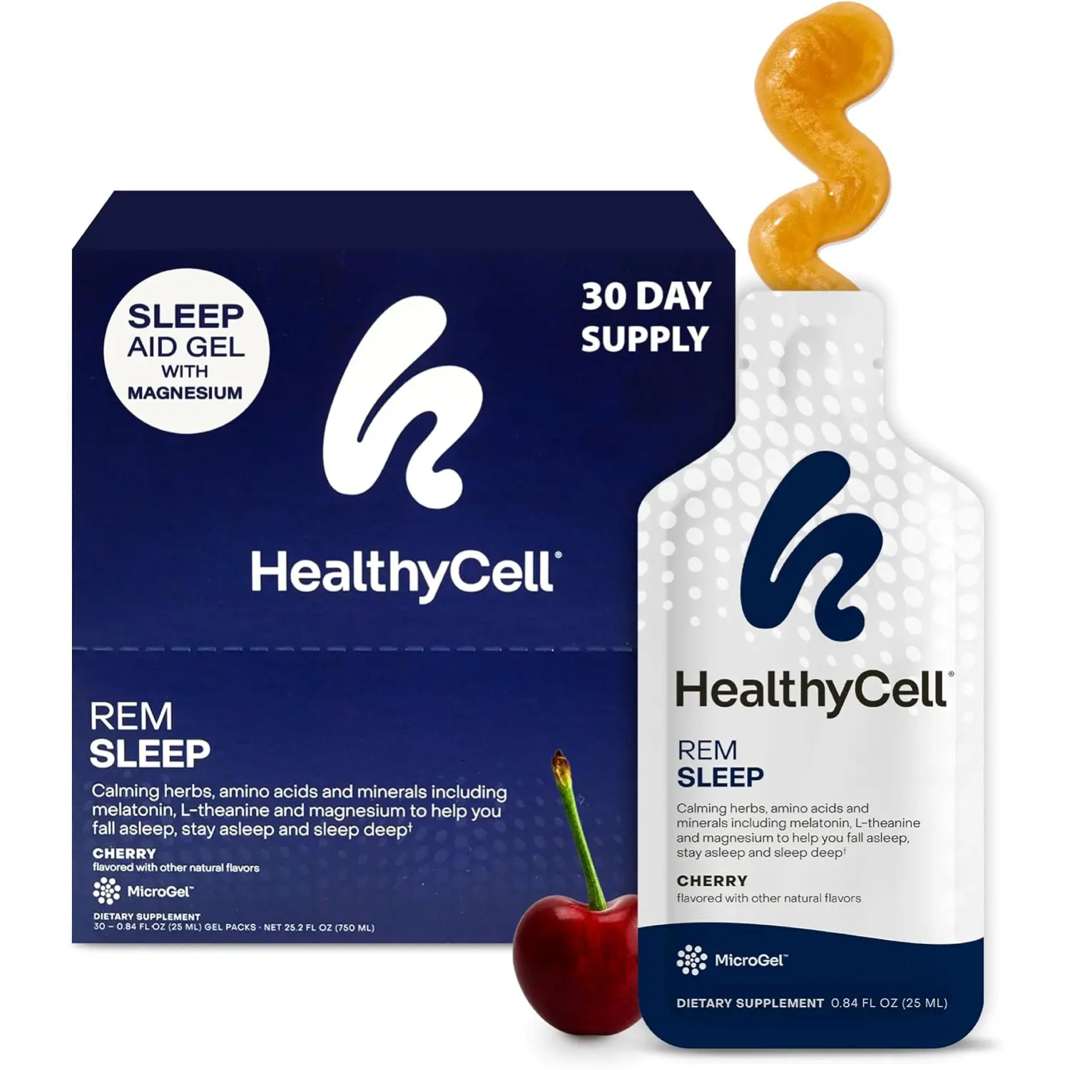 Sleep Aid Supplement Liquid Gel with Melatonin Magnesium L Theanine GABA Natural Calming Herbs Cherry Flavor 30 Gel Packs