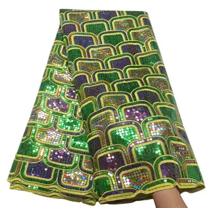 Fashion African Lace Fabric Sequin Embroidery 5 Yards
