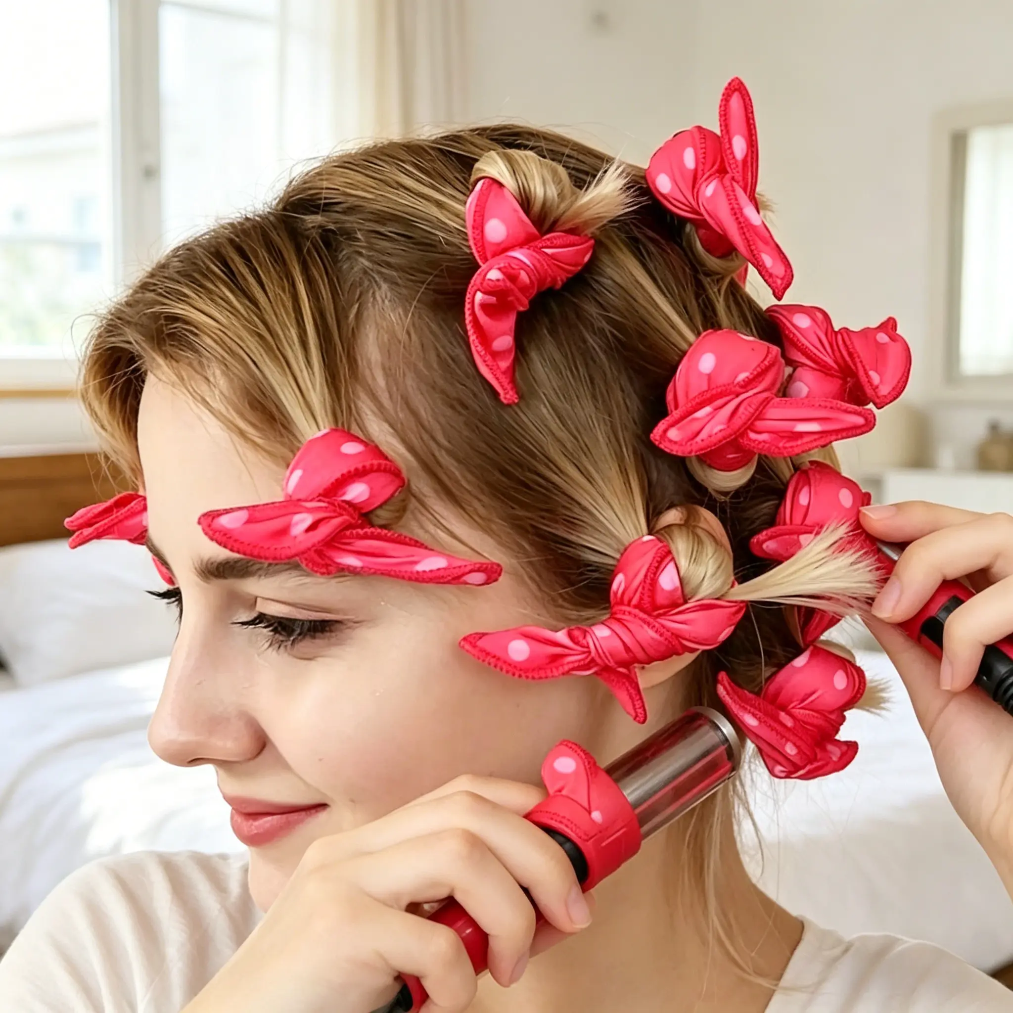 2026 Heatless Hair Curlers, 10pcs Soft Bendable PU Sponge Rollers, Overnight Sleeping Polka Dot Styling Tool for Short Hair with No Heat Damage (Pink, Heatless Waves), Polka Dots, Bendable Rollers, Haircare, Aluminium, Polyurethane