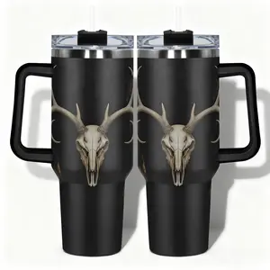 1pc Vacuum Insulated Tumbler Stainless Steel Water Bottle Deer Skull Antler Designs, Leakproof Large Capacity (40oz/30oz/22oz/20oz/14oz), Needed for Gym, Hiking, Travel Ideal Birthday Christmas Gift