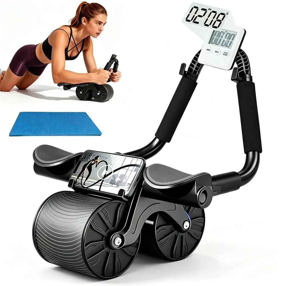 Two four-wheel core roller elbow pad digital counter device with phone holder, collapsible anti-slip ABS tool, portable home workout kit for fitness beginners, tiny indoor strength gear