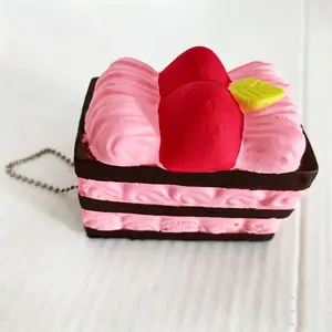 Strawberry Cake Squishy Keychain,Slow Rising Food Squeeze Toys, Cute Dessert Stress Relief Fidget Charms for Backpack, Purse & Kids