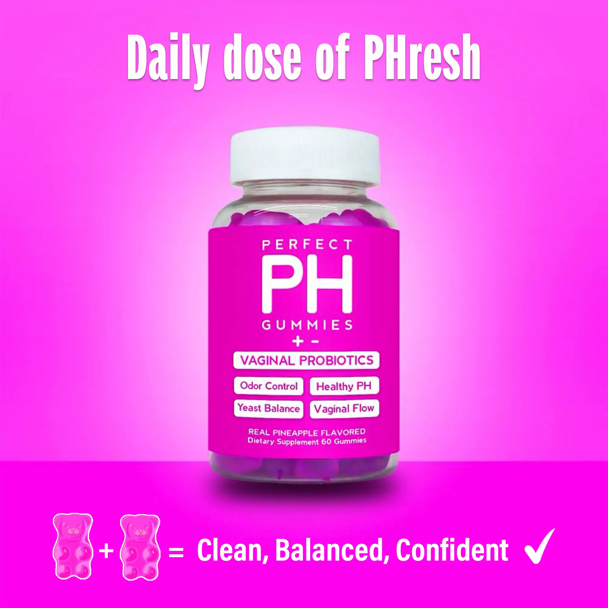 NEW Perfect PH Balance Gummies - Women's Real Pineapple Flavored Vaginal Supplement - One Month Supply - Probiotics Vitamins Natural Wellness Boost Di