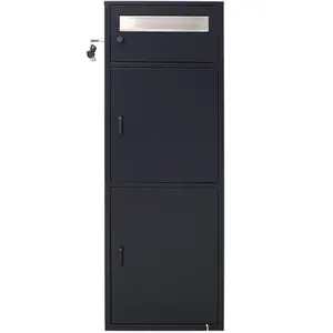 Hardware Large Steel Freestanding Floor Parcel Package Drop with Locking Letterbox Drop Mail Box with Multi Compartments, Black