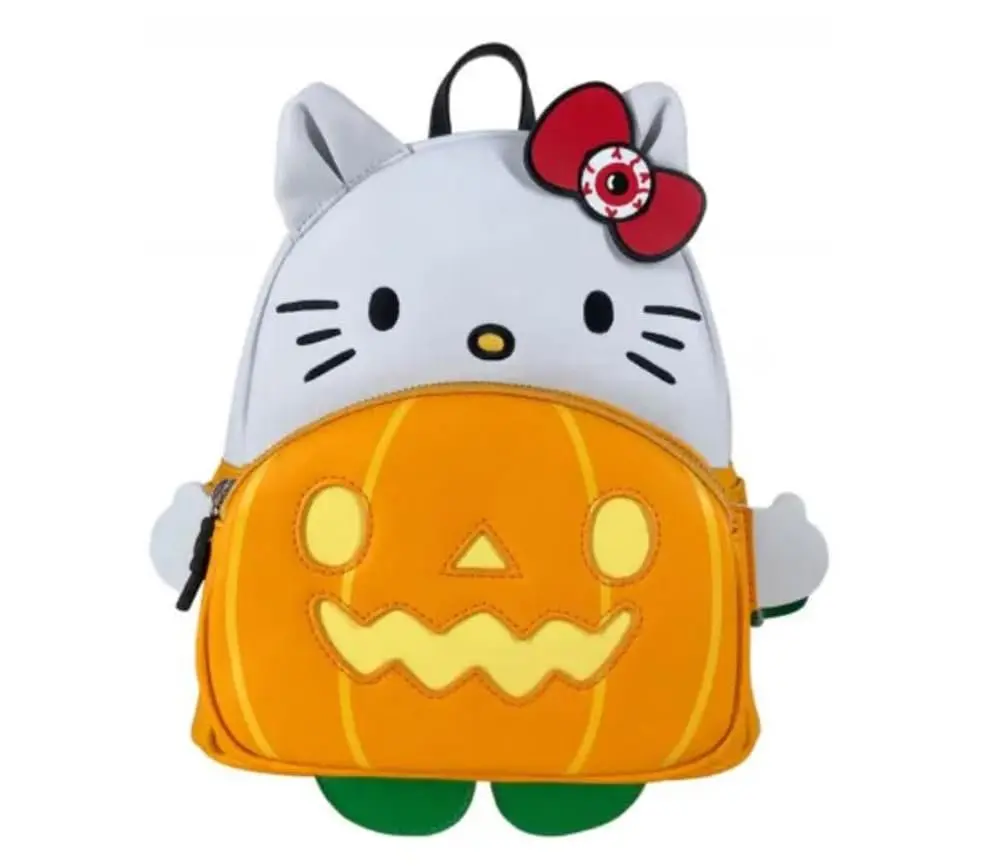 Sanrio Hello Kitty Pumpkin Cosplay Mini Backpack - Synthetic Graphic Vegan Leather Halloween Small Character Backpacks with Glow-in-the-Dark Details, 9”w x 10.5”h x 4.5”d, Mini Backpacks, Small Backpacks