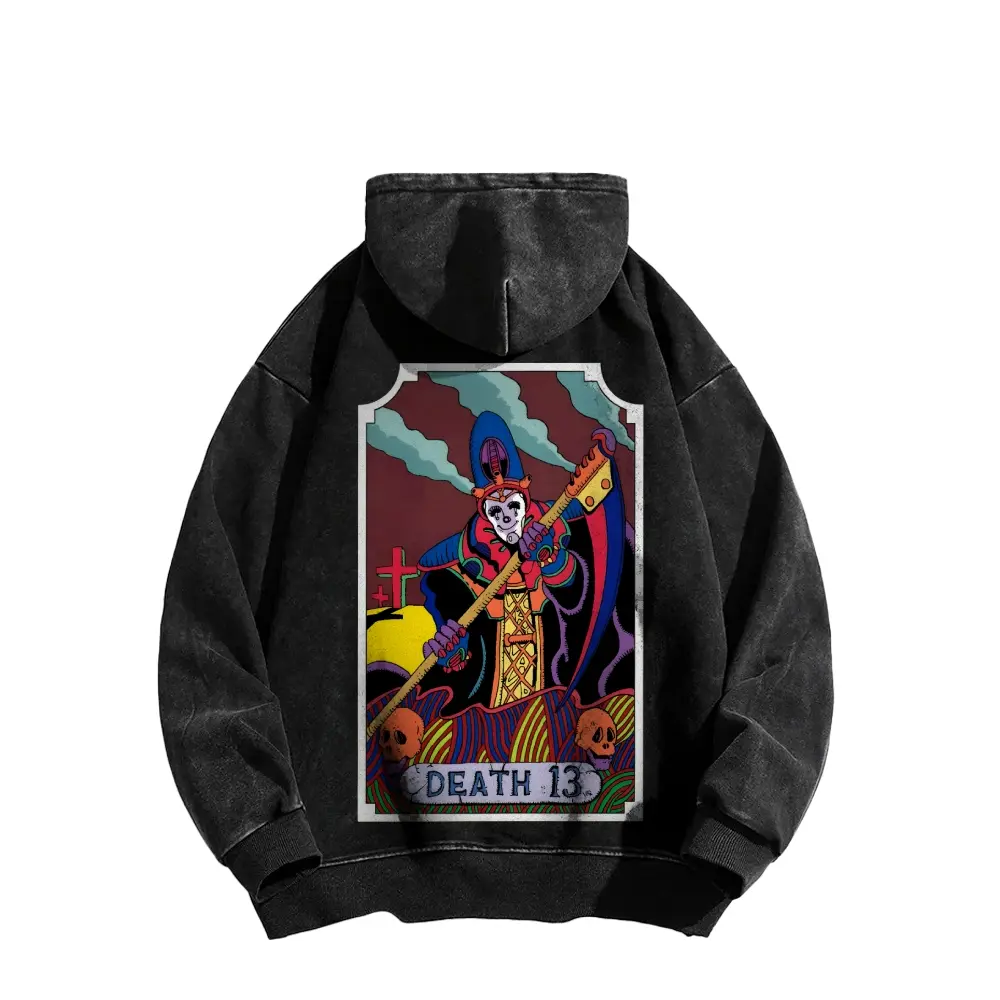 Tarot cards Death 13- “JOJO's Bizarre Adventure”Death 13 American Style Washed Hoodie, Regular Fit, Men's Washed Hoodie, Street Style Top.