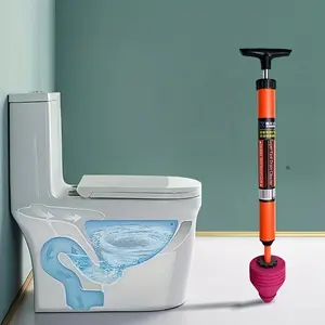 Toilet Plunger - Drain Unclogging Tool - Robust Cleaning Device for Blockages, Ideal for Toilets, Sinks, And Showers - Features a Red Rubber Handle And a White Plastic Head | Effective Equipment for Clearing Bathroom Drains