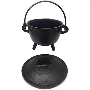 Cast Iron Cauldron w/handle & lid, ideal for smudging, incense burning, ritual purpose, decoration, halloween decoration, candle holder, etc.